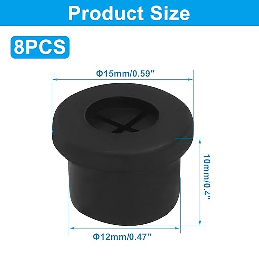 8 Pcs 1/2 Inch (12mm) Cable Grommet, Flexible Rubber Wire Hole Cover Pass Through for Office Computer Desk, Cabinet & Furniture Wire Organizer, Black