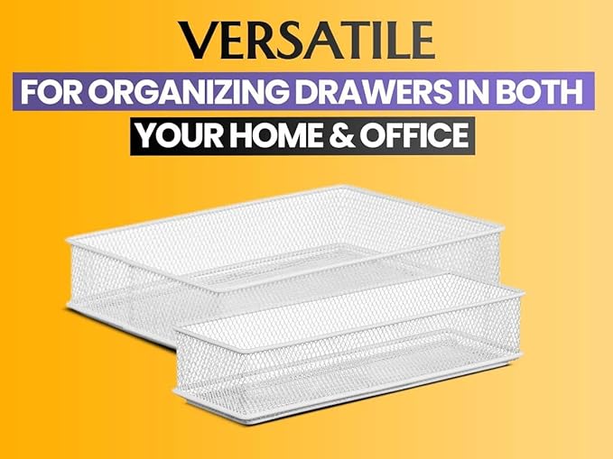 YBM HOME Silver Mesh Drawer Organizer and Storage for Kitchen Drawers, Serves as School Supply Holder, Office Desktop Organizer Basket, Makeup and Craft Supplies Organization, (1 Unit, 4x12x2 Inch)