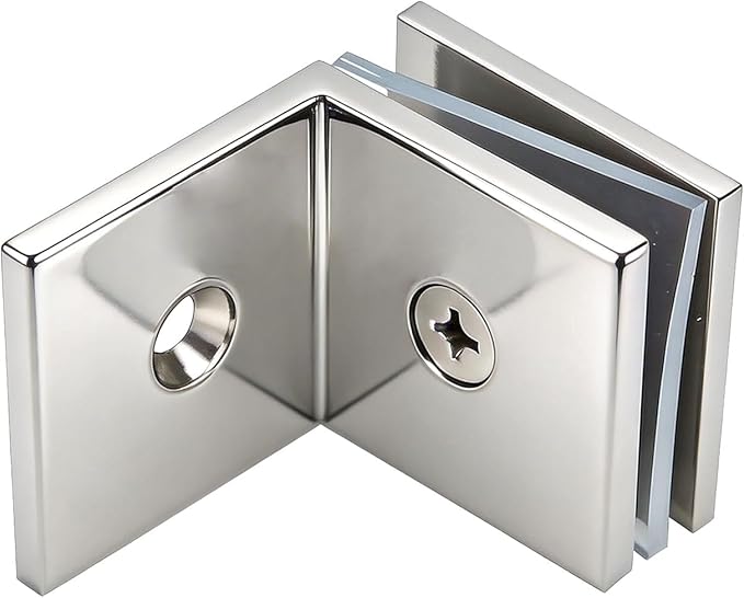 Brass Glass Clamp, for 5/16"–1/2" (8–12mm) Glass, Wall or Floor Mount Fixed Clips, Chrome Finish