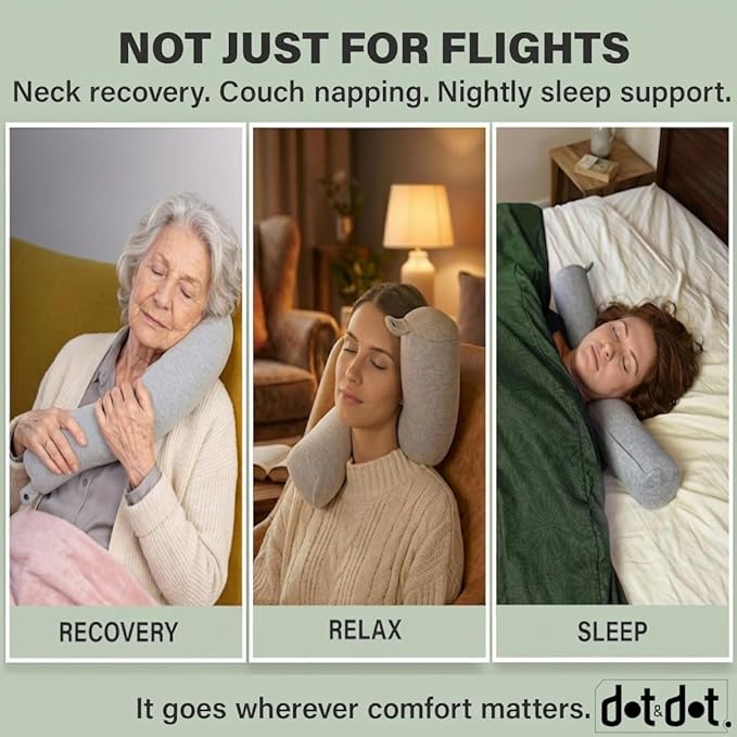 Dot&Dot Twist Memory Foam Travel Pillow for Airplanes - Travel Neck Pillow for Sleeping - Airplane Pillow for Neck Support, Chin, Lumbar and Leg - Adjustable, Bendable Neck Roll Pillow