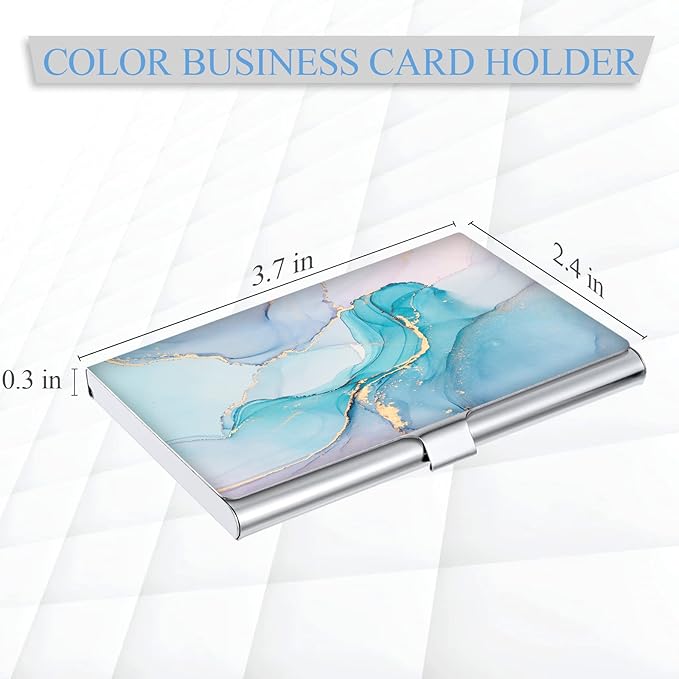 Business Card Holder，Color Printing Men's and Women's Business Card Case，Ultra-Thin Metal Business Card Organizer，Carry-on Pocket Wallet Business Card Holder,Multicolored Marble