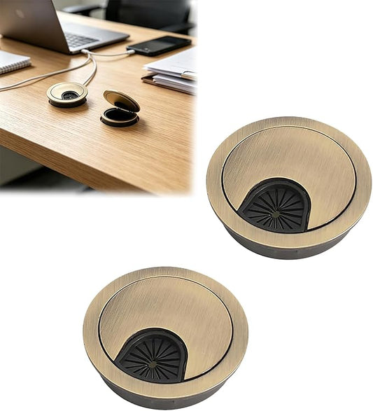 2 PCS Metal Desk Grommet 2 Inch(50mm) Metal Desk Hole Cover for Cables Zinc Alloy Table Cord Hole Cover for Organizing & Hiding Wire Cable - Bronze