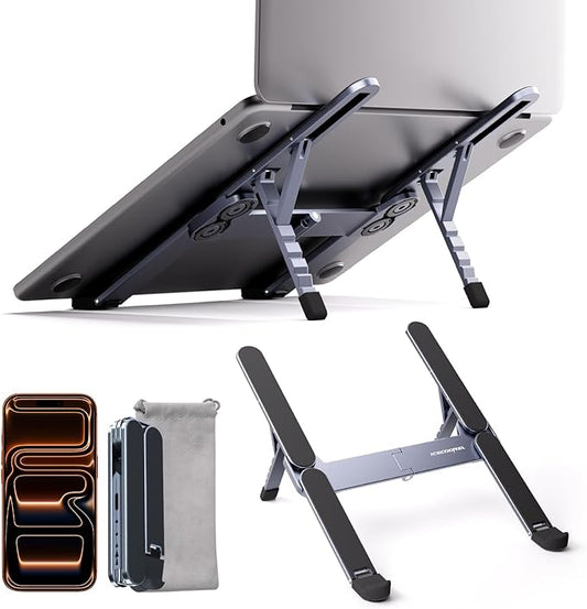 ICE COOREL Portable Laptop Stand, Foldable Laptop Riser for Desk, 6-Level Adjustable Ergonomic Computer Stand, Premium Aluminum Alloy Notebook Holder Compatible with 10-17 Inch Laptops & Tablets
