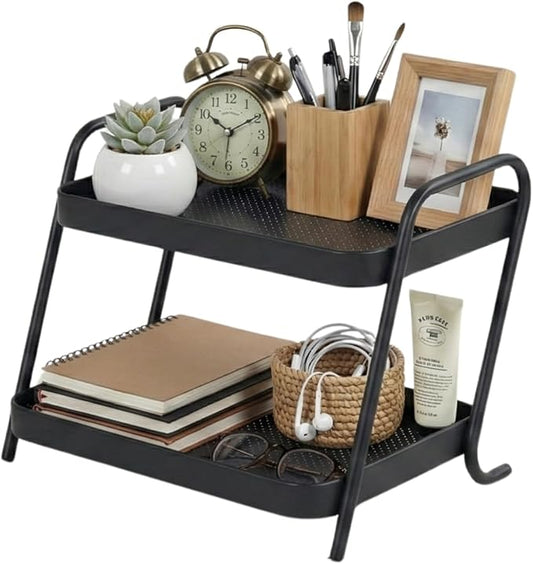 2-Tier Desk Organizer Multifunctional Storage Shelves for Office, Dresser, Kitchen, Stylish Organizer for Cosmetics, Office Supplies, Food, Compact, Durable, Space-Saving Design for Women
