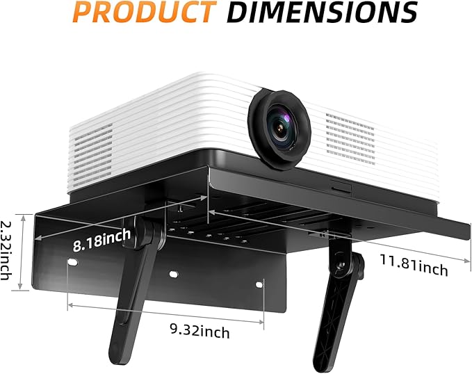 CABTE Metal Projector Mount Adjustable Angle, Suitable for Projectors and Speakers Perforated Design for Heat Dissipation Foldable for Storage,Hidden Wall-Mounted (11.81 * 9.45inch)