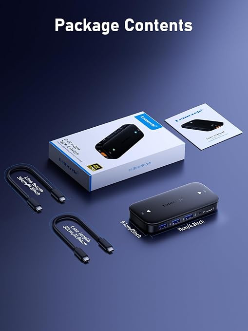 Lemorele USB C KVM Switch, 2 Computer Sharing 4K@60Hz HDMI Monitor, 100W PD Fast Charging, 3×USB-A 2.0 + 1×USB-C 2.0 Data Ports, 3.5mm Audio for Windows/Mac/Linux
