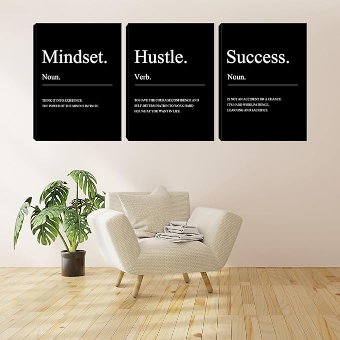 Black Motivational Mindset Wall Decor Canvas Wall Art Hustle Posters Prints Inspirational Entrepreneur Office Decor Success Paintings Artwork Home Bedroom Living Room Decorations (48" Wx24 H)