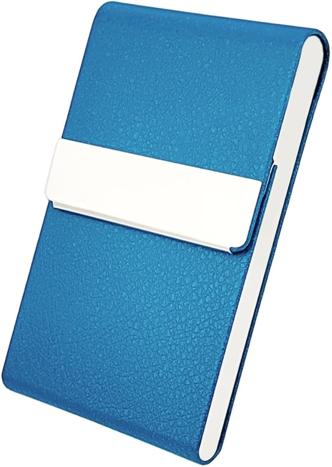 Business Card Holder with Ultra Slim Design,Business Card Case with Premium PU Leather,Suit Pocket Metal Card Holder for Women/Men,Professional Name Card Holder with Magnetic Shut(GrayBlue)