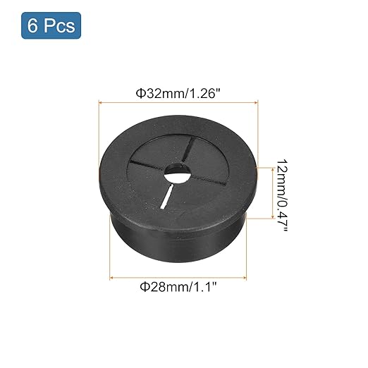 uxcell 6 Pcs Cable Cord Grommet, 1-1/8 Inch (28mm) Desk Grommet Flexible Rubber Grommets Wire Hole Cover Pass Through for Office Computer Desk Wire Organizer, Black