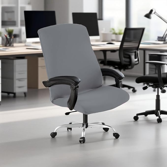 Office Chair Cover,Removable Desk Chair Cover with Zipper,Stretch Anti-dust Universal Rotating Office Seat Slipcover,Washable High Back Computer Seat Protector for Pets (Grey, Large)