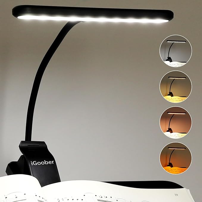 4 Pack 28 LED Music Stand Lights, Eye Caring Clip-on Piano Light, Blue Light Blocking, USB-C Rechargeable, 4 Color x 3 Brightness, Ideal for Musician, Piano, Sheet Music, Orchestra, Guitar
