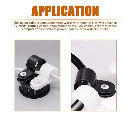 ISPINNER 180pcs Nylon Plastic R-Type Cable Clamps, 1/4" 5/16" 3/8" 1/2" 5/8" 3/4" Clips Fasteners Assortment Kit for Cable Conduit (White)