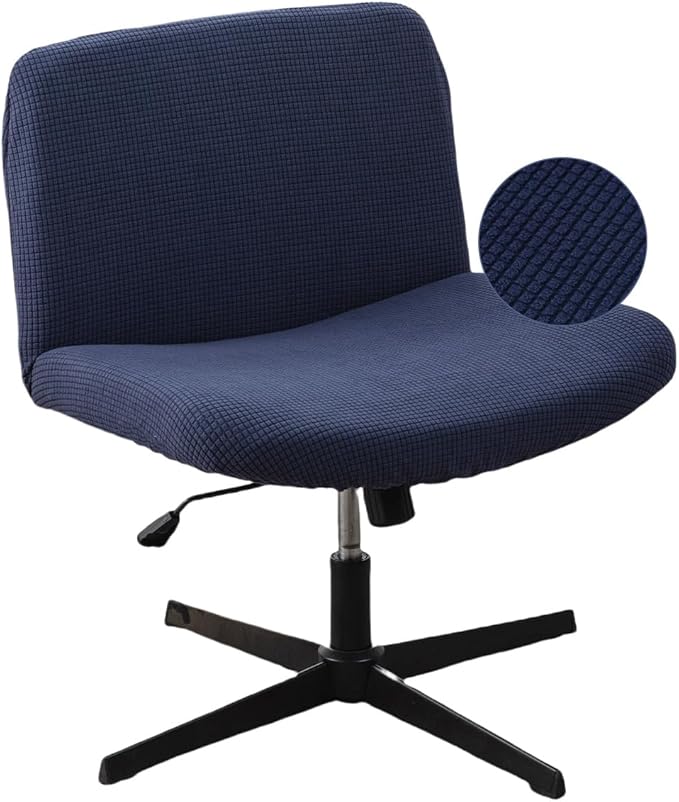 LavishCover Armless Office Desk Chair Cover, Waterproof and Elastic Criss Cross Chair Cover, Exquisite Vanity Chair Cover, Mid Back Wide Seat Accent Chair Covers (Nave-Blue, Corn, Just The Cover)