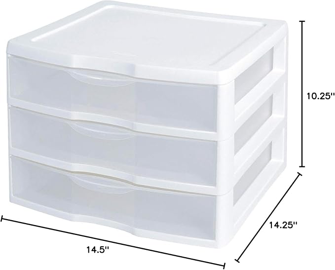 New Sterilite White & Clear Countertop 3-Drawer Desktop Storage Unit (2 Pack)