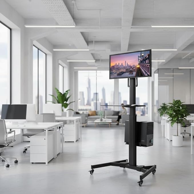 Mount-It! Computer Cart Mobile Desk Workstation with Monitor Mount for Screen up to 32", Rolling Computer Desk PC Cart, Keyboard & Mouse Tray, Rolling Stand with Adjustable CPU Holder, 63.5" Tall