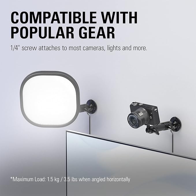 Elgato Wall Mount – Sturdy Horizontal Articulated Arm with 1/4 inch Thread for Easy Mounting and Adjusting of Lights, Cameras, and Microphones, Perfect for Streaming, Videoconferencing, Studios