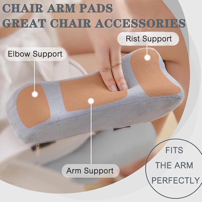 2 Pack Office Chair Armrest Pads Covers,Arm Rest Pad with Memory Foam Elbow Pillow for Forearm Pressure Relief, Arm Rest Covers for Office Chairs, Wheelchair, Comfy Gaming Chair (Grey)