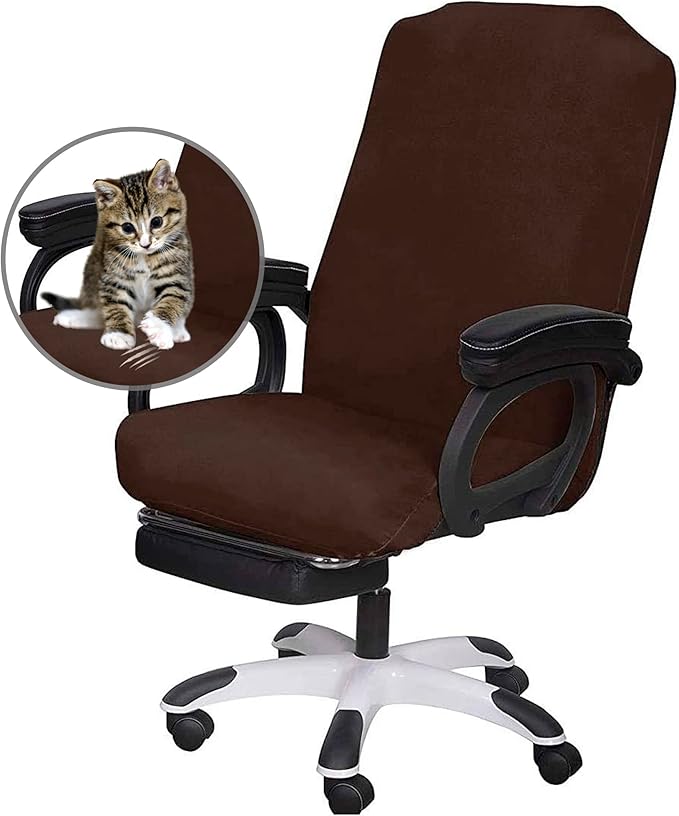 SARAFLORA Office Chair Cover- Large, Brown- Removable Computer Chair Cover for Office Chair with Zipper for Universal Rotating Chair Desk Chair Cover High Back Chair Seat Washable Protector for Pets