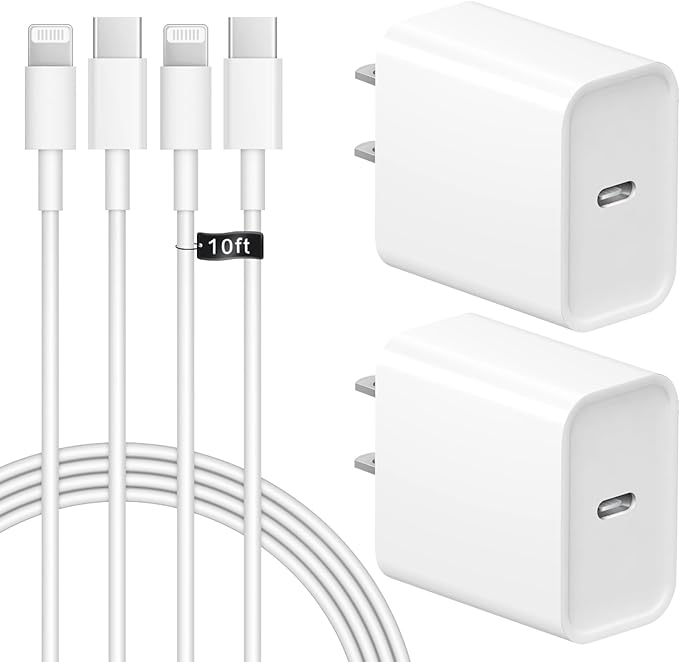 STAKYCET iPhone Fast Charger iPad Charger 2-Pack 20W USB C Wall Charger with USB C to Lightning Cable Compatible with iPhone 14/13/12/11, iPad & More