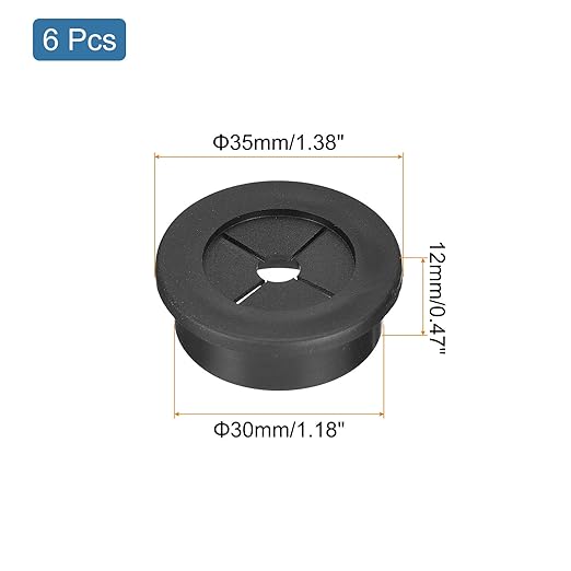 uxcell 6 Pcs Cable Cord Grommet, 1-3/16 Inch (30mm) Desk Grommet Flexible Rubber Grommets Wire Hole Cover Pass Through for Office Computer Desk Wire Organizer, Black