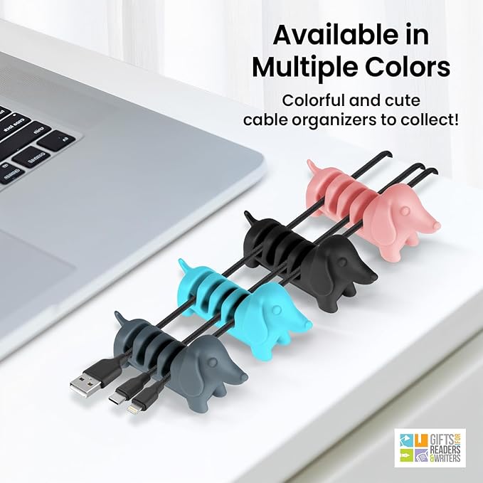 Gifts for Readers & Writers Cord Organizer, Office Desk Organizing & Cable Management Accessory, Kord Keeper Dog, Weighted Wire Holder to Organize Phone & Device Charger Cords, Light Gray