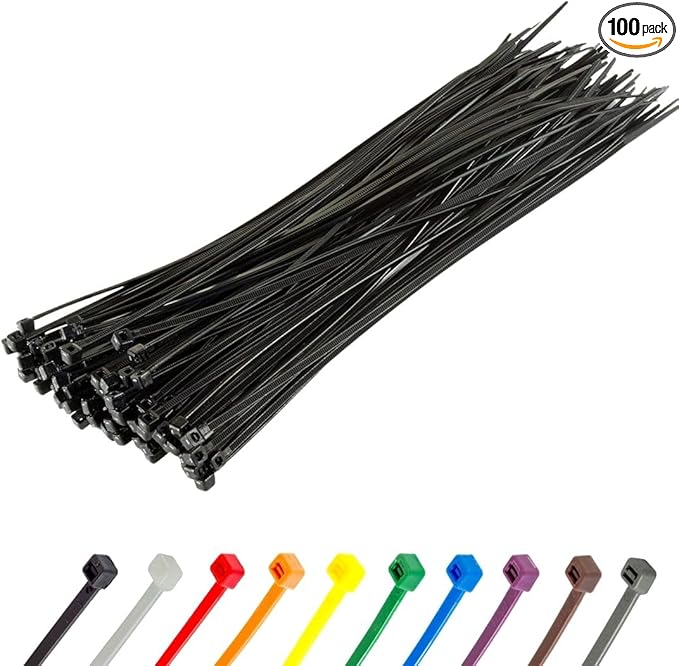 GTSE 8 Inch Black Zip Ties, 100 Pack, 18lb Strength, UV Resistant Strong Nylon Cable Ties, Self-Locking 8" Tie Wraps