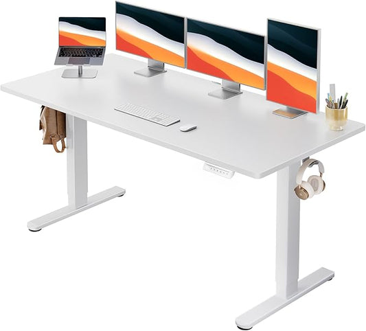HUANUO Electric Standing Desk, Whole Piece Desktop, Adjustable Height Computer Desk, 4 Height Memory Settings, Sit Stand Up Desk for Home Office, 60" x 24", Light Vintage