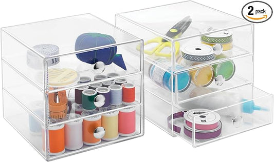 iDesign Stackable 3-Drawer Makeup Organizer for Bathroom or Vanity Storage - Set of 2 - Clear