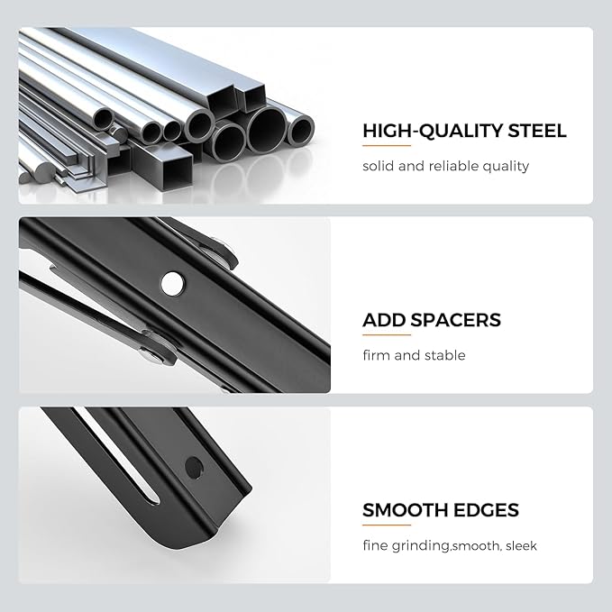 JOY DECOR 6 Inch Heavy Duty Folding Shelf Brackets, 4 Pack (2 Pairs) Collapsible Wall Mounted Brackets for Fold Down Table, Stainless Steel Folding Table Hinge, Matte Black