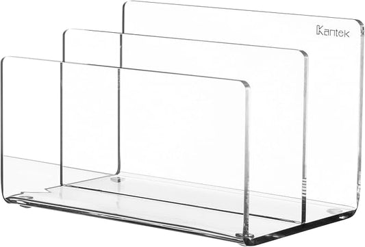 Kantek Clear Acrylic Mini File Sorter, 2 Section File Holder, 6" x 3.8" x 3.9", Desk Organizer, Non-Skid Feet, Desk Accessory
