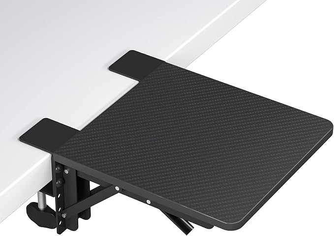 BONTEC Ergonomic Desk Extender Tray, 9.5"x9.1" Table Mount Arm Wrist Rest Shelf, 90°Foldable Elbow Support, Clamp on Computer Arm Rest for Desk, Office & Home Use,Durable Easy to Install,Black pattern