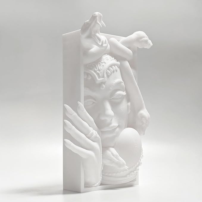 Medusa 3D Printed Book Shelf Decor, Mythical Ornament Figurine Statue for Home Office, Lightweight Art Collectible Gift for Friend (White Medusa)