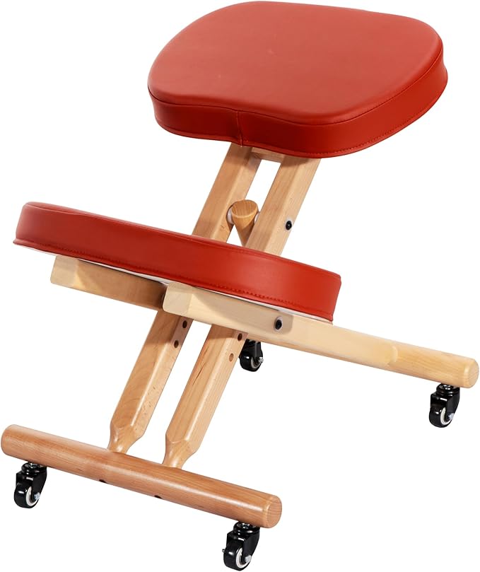 Massage Ergonomic Kneeling Chair, Adjustable Height Posture Stool for Home and Office - Neck and Back Pain Relieving | Spine Tension Relief- Thick Comfortable Cushions (Cinnamon)