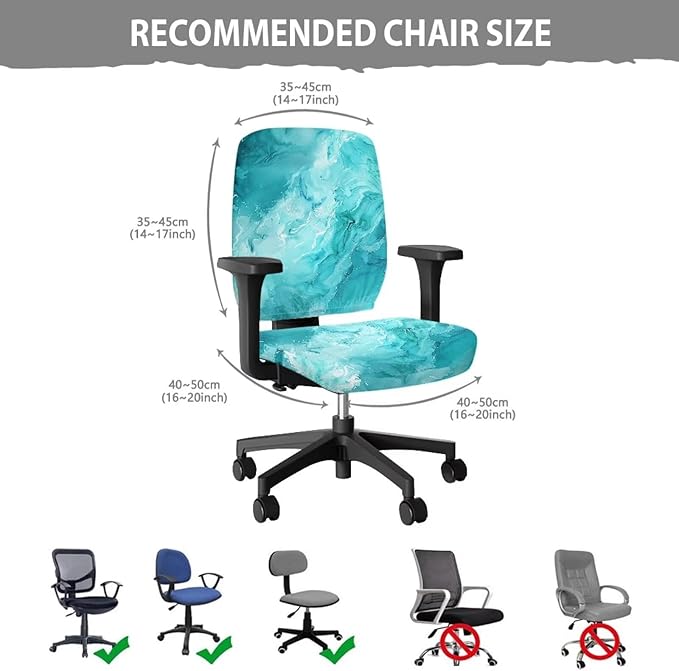 Blue Marble Print Office Chair Covers for Women Stretchable Office Chair Seat Cover 2 Piece Washable Gaming Chair Cover Universal Fit Wheelchairs,Computer Chairs,Gaming Chairs