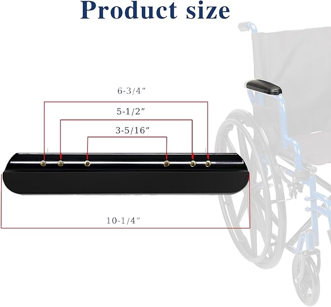 Full-Length Cushioned Armrest Black 10-1/4 "Long Wheelchair and Transport Chair Armrest Cushions, Black (1 Pair) Compatible with Most Brands