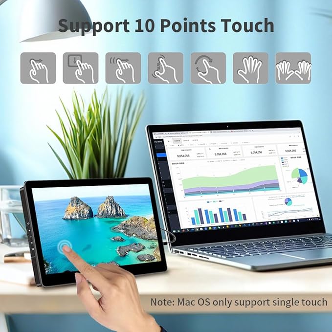 10.1 Inch Touchscreen Mini Monitor, IPS 1540×720 USB-C HDMI Portable Secondary Display with Stand & Speaker, Stretched Bar Screen for PC Laptop Rasp PI AIDA64 STEM DIY (1540×720)