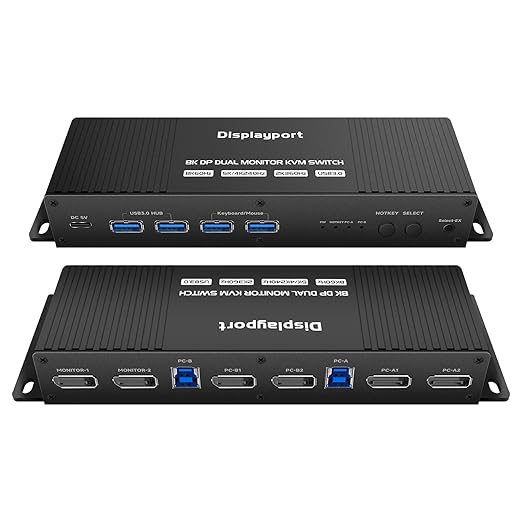 Displayport Kvm Switch 2 Monitors 2 Computers 4K 240Hz Hotkey Switching Dual Monitor kvm switches dp 2.1 1440p 144hz 165hz 240hz FreeSync G-SYNC Compatible with mac m1 pro