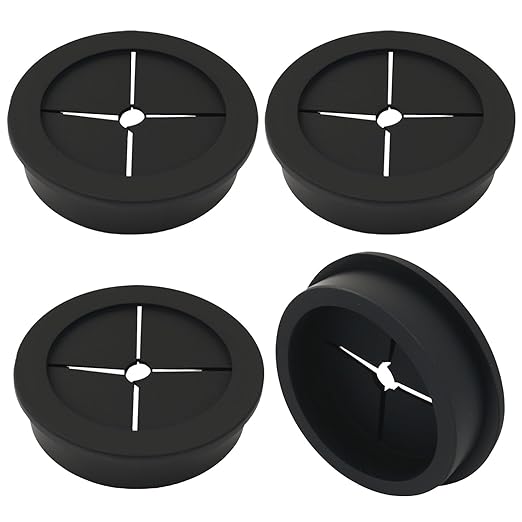 4 Pcs 1-3/4 Inch (45mm) Cable Grommet, Flexible Rubber Wire Hole Cover Pass Through for Office Computer Desk, Cabinet & Furniture Wire Organizer, Black