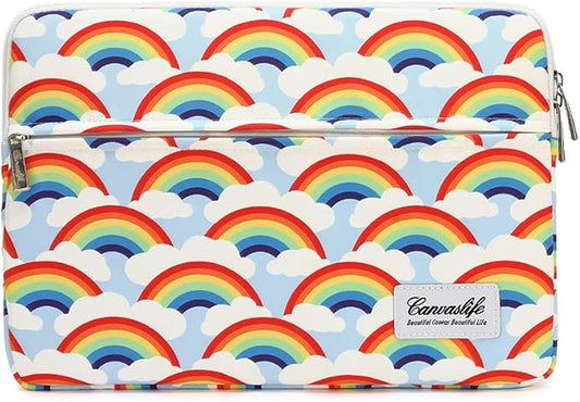 Canvaslife Waterproof Laptop Sleeve 14 Inch Laptop Case Bag with Front Pocket Rainbow Pattern