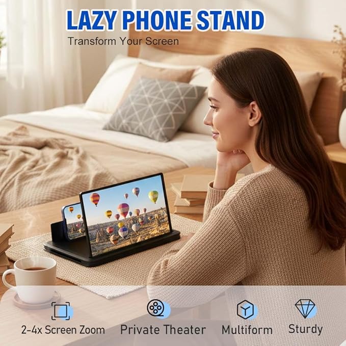 Mobile Phone Magnifier Screen, 3D HD Magnifying Projector Screen Enlarger for Movies Videos and Gaming, Foldable Phone Stand with Screen Amplifier, Compatible with All Smartphones (White a, 10inch)