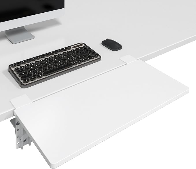 BONTEC Small Ergonomics Desk Extender Tray, 20x9.5 Inch Table Mount Arm Rest Shelf, 90° Foldable Keyboard Tray Platform, Clamp on Computer Arm Rest for Desk, Suitable for Office Desks, White