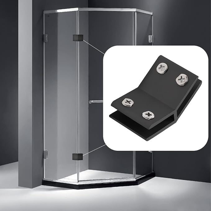 INCREWAY Glass Clamp, 4 Pack Adjustable Black Double Side Aluminum Alloy Glass Shelf Support Bracket for 6-8mm Thickness, 135 Degrees