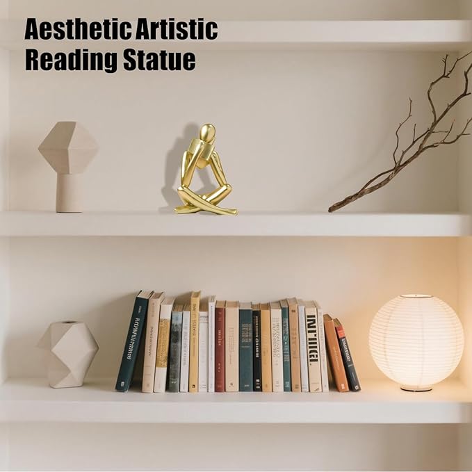 UTTCMK Bookshelf Decor Reading Statue - Abstract Art Thinker Sculpture Bookend for Shelves Aesthetic, Modern Home Decoration Figurine for Living Room Office Shelf Desk Coffee Table Decor(Gold Right)