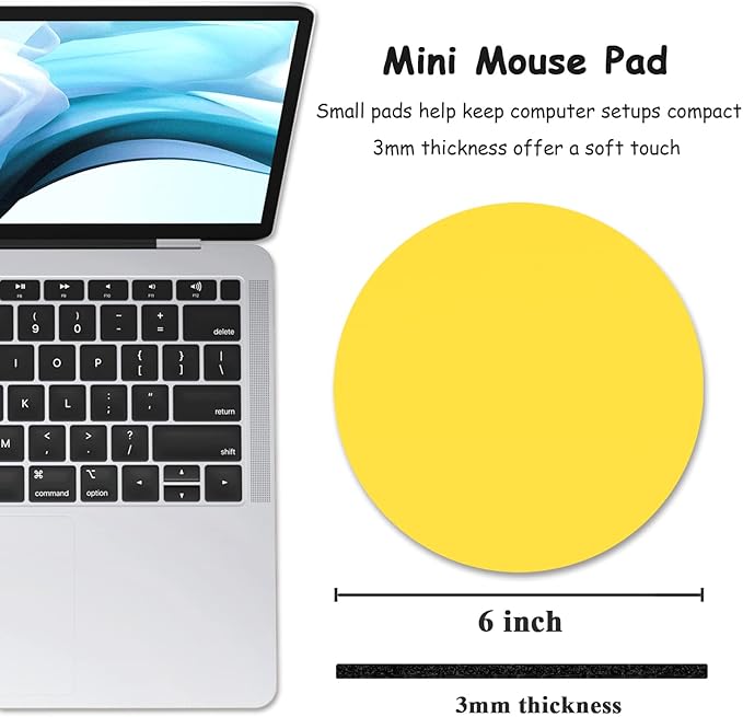 Dapesuom Small Mouse Pad, 6 x 6 Inch Thick Rubber Premium-Textured Non-Slip Portable & Washable Round Mini Mouse Mat for Women Men Wireless Laptops Keyboard Tray Gaming Computer Office Travel, Yellow
