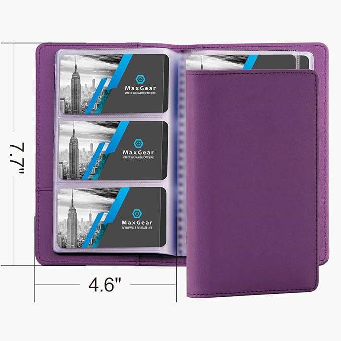 MaxGear Business Card Organizer Book, Holds 240 Cards, Portable PU Leather Business Card Holder with Clear Sleeves, Professional Card Binder for Office, Meetings, Networking, Purple