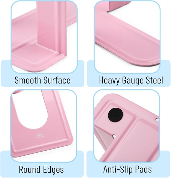 Mr. Pen- Book Ends, 4 Pack, Light Pink, Heavy Duty Metal Bookends for Shelves, Book Holders for Shelves, Metal Bookends
