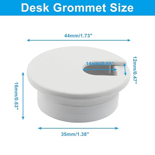 Piutouyar 4 Pcs 1-3/8 Inch White Desk Grommet, Plastic Cable Hole Cover Desk Wire Cord Organizer for Office Equipment, Computer Table