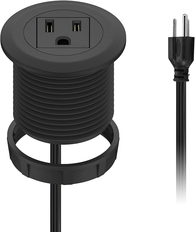 Mini Desktop Power Hub Grommet Socket, Flush-Mount Desk Outlet Build-in 1 US Standard Outlet with 6.56 FT Extension Power Cord, Recessed Power Strip Socket for Desk Nightstand Cabinet Counter