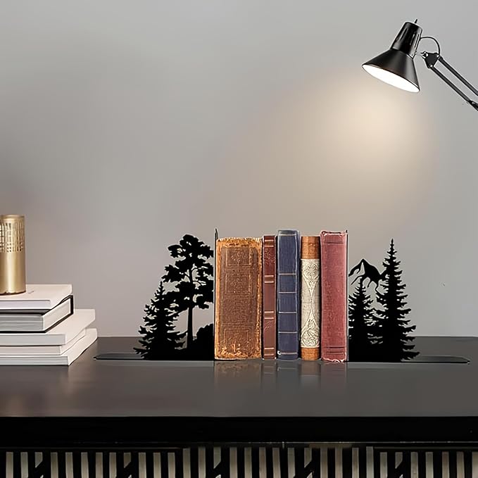 Forest Metal Bookends for Shelves, Serene Forest Decorative Book Ends, Heavy Duty Rustproof Book Stoppers for Home Office & Study Desk, Ideal Gift for Nature Lovers & Book Lovers
