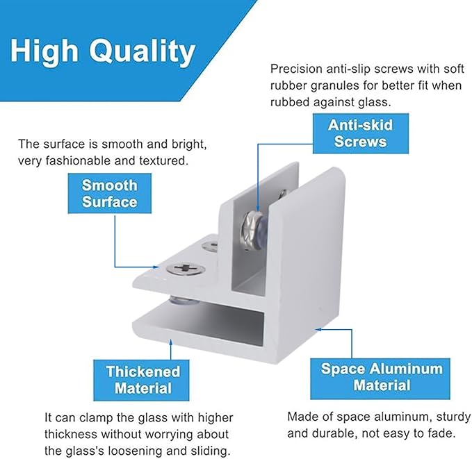 INCREWAY 2PCS Adjustable Glass Clips Kit 90 Degrees Adjustable Silver Square Glass Shelf Bracket Holder Bracket Clamp for Glass Fence Panel, Showcase, Wine Cabinet (5-8mm)